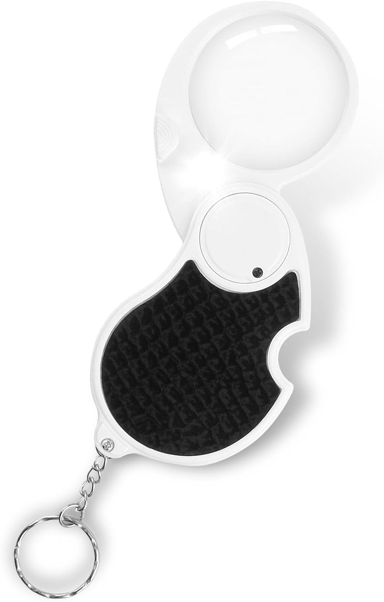 Bobypet - Mini Vergrootglas met LED Verlichting - 5x Vergroting - Zakvergrootglas met Sleutelhanger - Opvouwbare Loupe voor Senioren, Lezen, Hobby & Reizen - Zwart