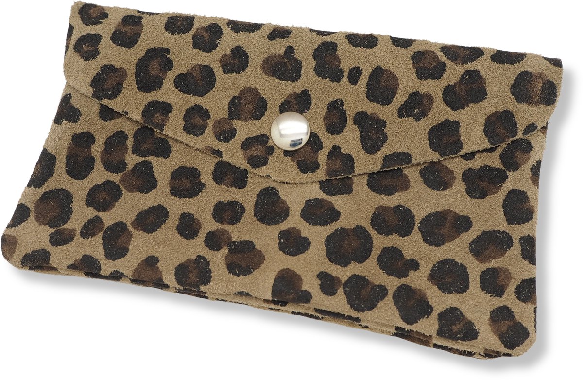 Bijoutheek Portemonnee Leer Italiaans Groot Suede Panter B