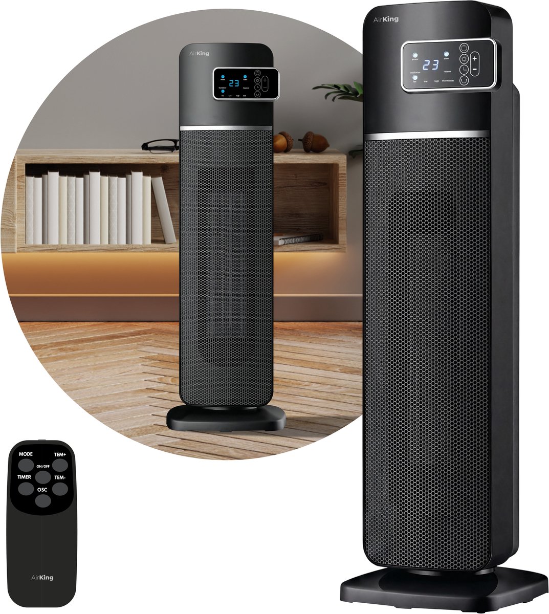 Bol.com AirKing Elektrische kachel - 2000 Watt - Zwart - Keramische ventilatorkachel met afstandsbediening en timerfunctie aanbieding