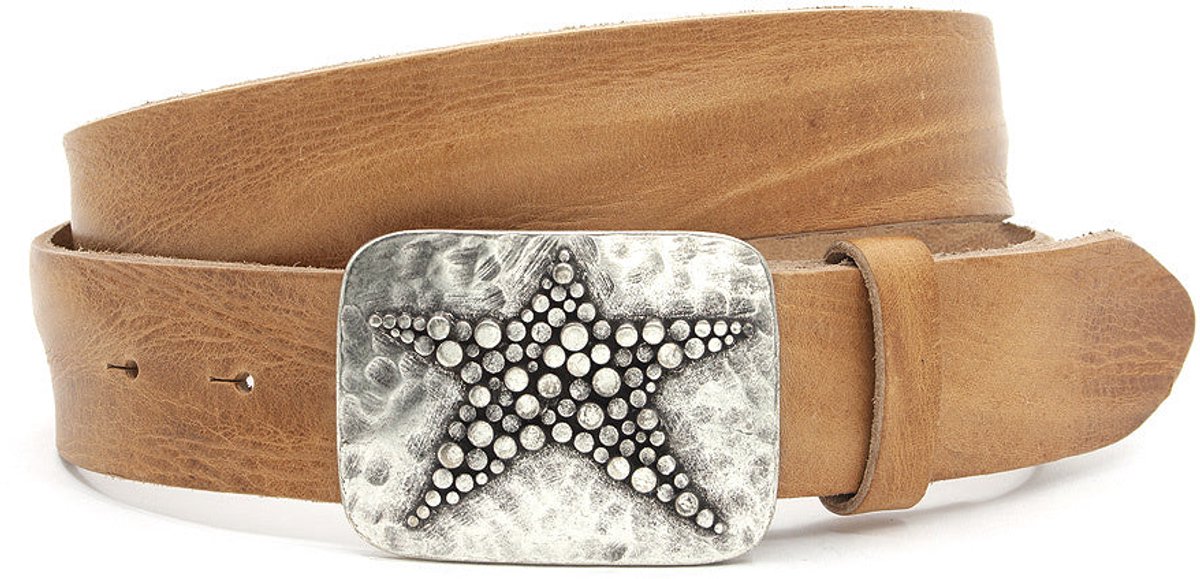 Buckle riem naturel - Dames riem - 4 cm breed - Leer - Jeans riem - Casual - Maat 85