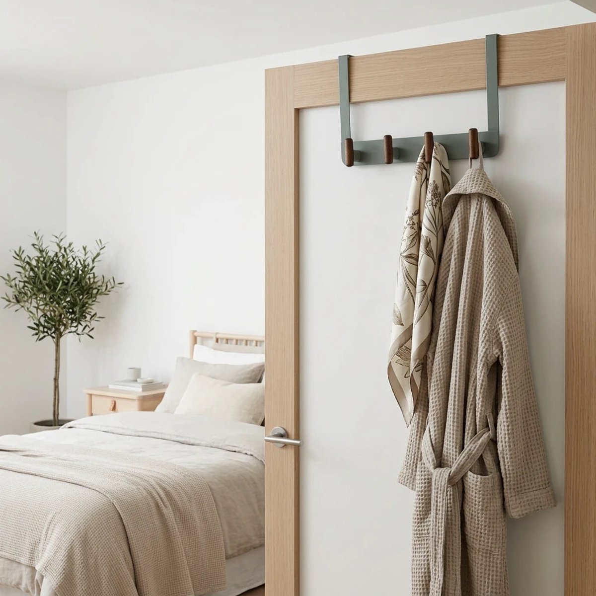Deurkapstok stompe deur metaal/hout 4 haken Five® Cassie - Groen - Ophangen zonder boren