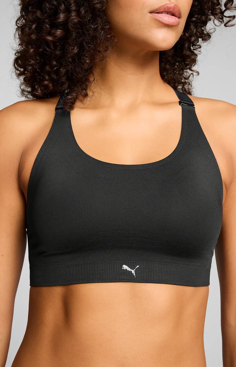 Puma sport bh dames - zonder beugel, voorgevormd, racerback - polyamide - S - Zwart