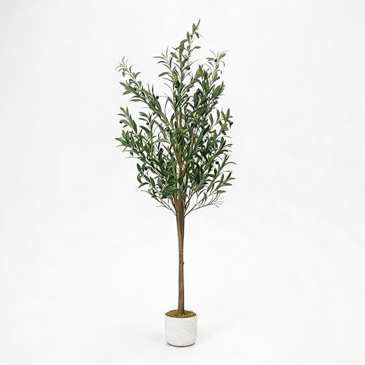 Triumpunpre - Kunst‑Olijfboom - 160cm, duurzaam polyester, 34 olijfvruchten met verzwaarde witte pot voor zakelijk gebruik