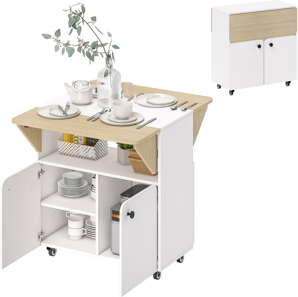 HOMCOM opklapbare eettafel - spaanplaat - 70 x 83 x 75 cm - wit