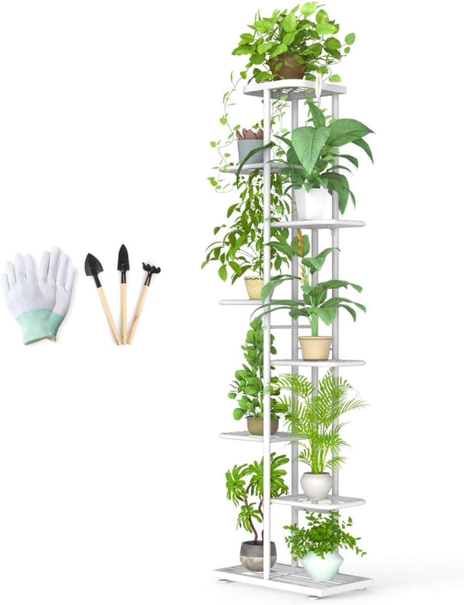 ZRNS® Plantenrek Buiten - Rek voor Planten - Plantentafel - 8 Lagen - Metaal - Wit