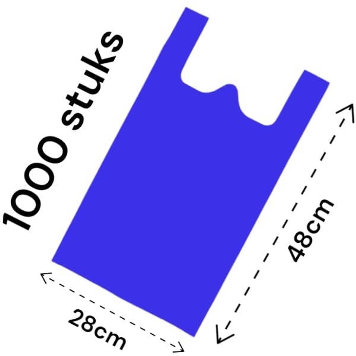 Hemdtasjes / Winkelzakken / Draagtassen / 1000 stuks / 28x12x48cm/ blauw/ HDPE.