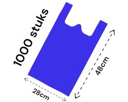 Hemdtasjes / Winkelzakken / Draagtassen / 1000 stuks / 28x12x48cm/ blauw/ HDPE.