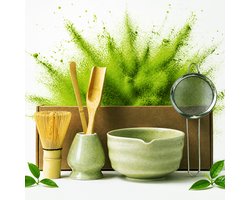 6-delige matcha set in matchagroen - Matcha-accessoires met matchakom met schenktuit, bamboe chasen, chasenhouder, RVS-matchazeef, chashaku en bamboelepel - Voor matchathee, matcha latte en theeceremonie - Voor beginners en liefhebbers