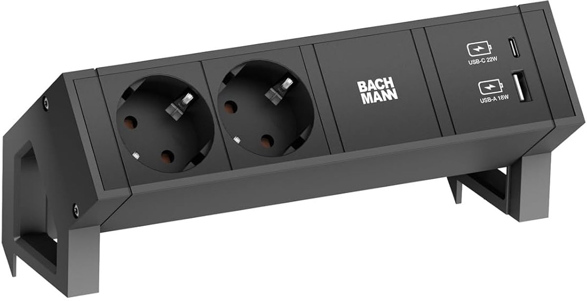 BACHMANN DESK2 2xUK 1xUSB Charger 1xCM 0,2m RAL9005, 902.611