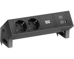 BACHMANN DESK2 2xUK 1xUSB Charger 1xCM 0,2m RAL9005, 902.611