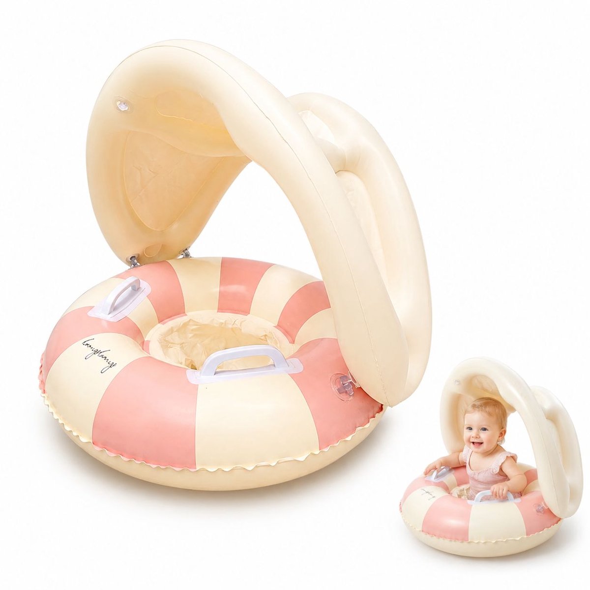 Zwemband - Baby Zwemband met Zonnehoedje - Zwemtrainer met Luifel - Veilig Zwemzitje voor Kinderen van 0 tot 4 Jaar - Roze
