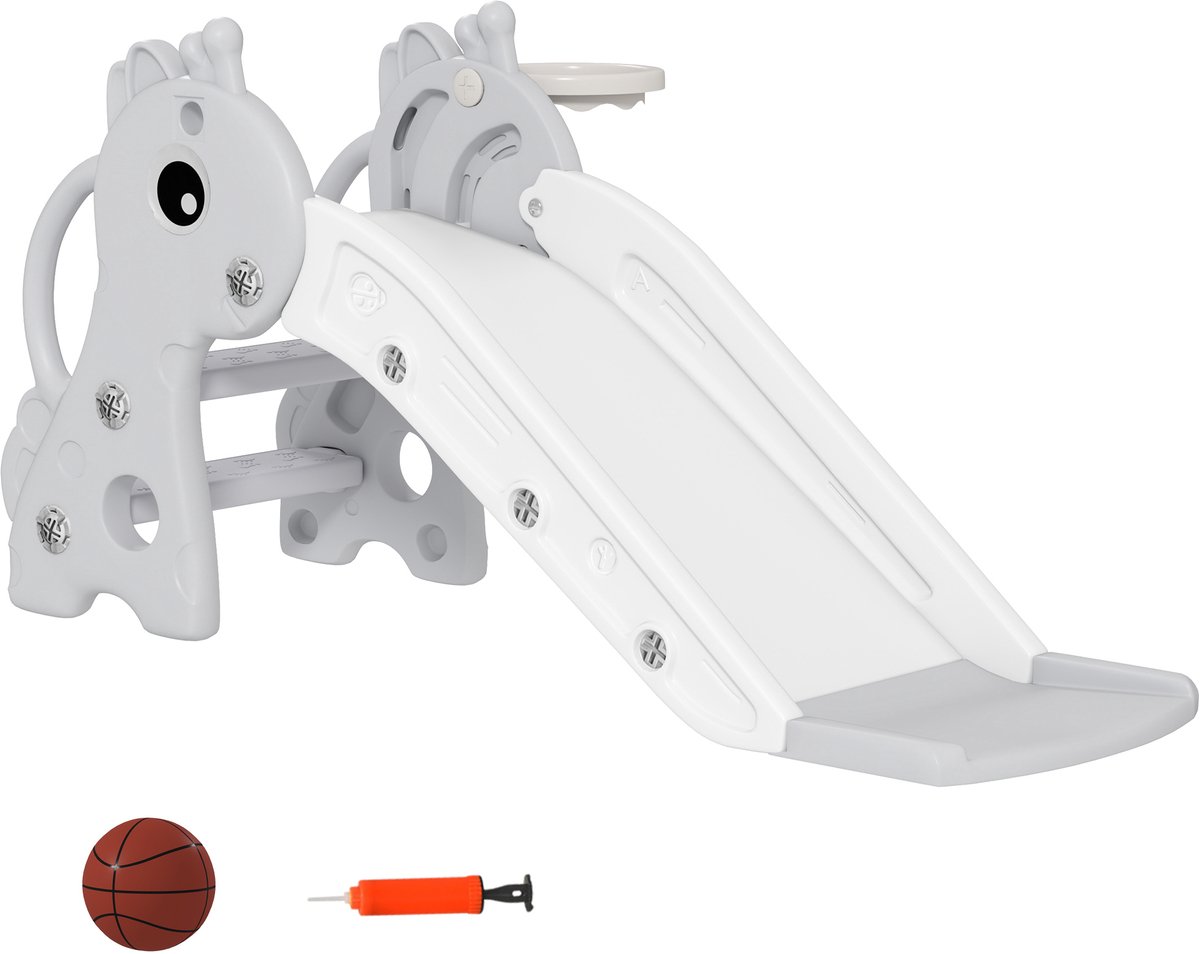 Opvouwbare 3-in-1 indoor-glijbaan met klimrek en basketbalring + bal, voor kinderen van 2-5 jaar