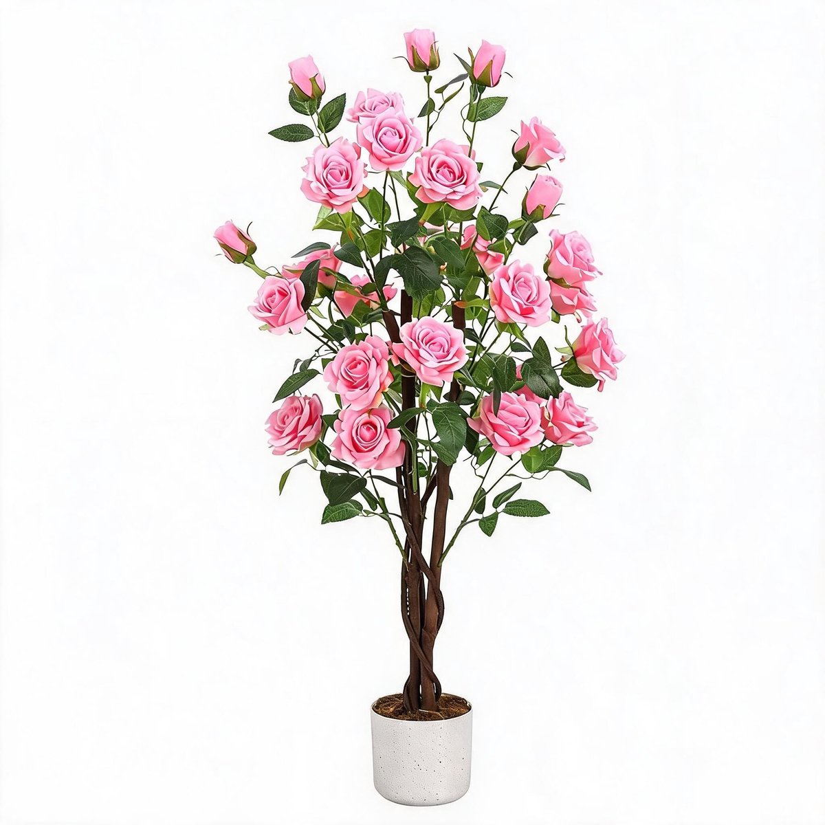Danky - luxe kunstrozenboom - 150cm roze drie houtstammen 21 bloemen hoogdetail exclusieve decoratie