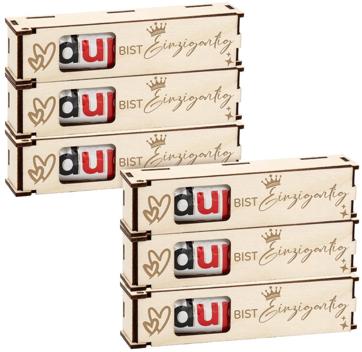 Solidchoice - Set van 6 Houten Geschenkdoosjes voor Chocolade Bedankjes