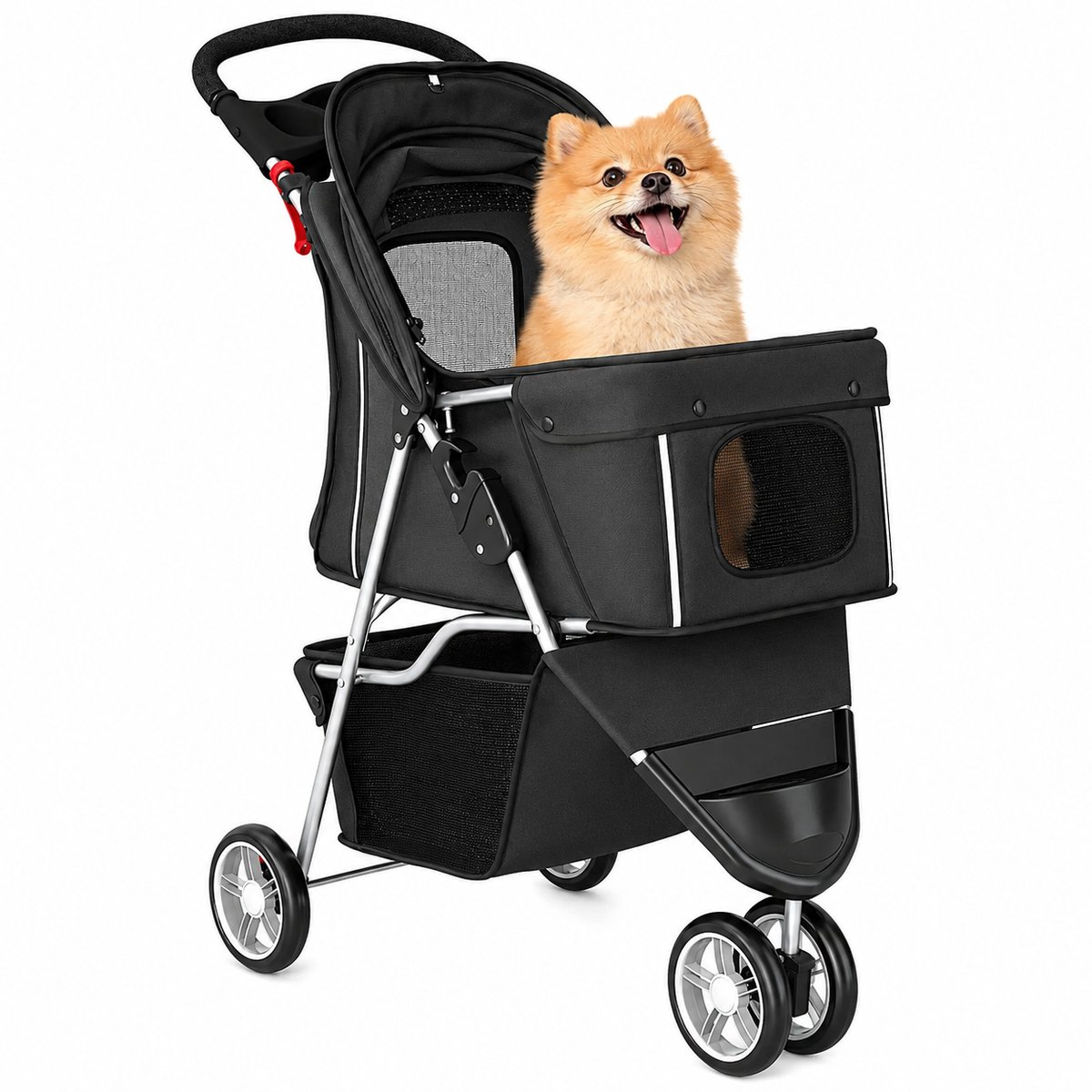 DPLUNIQ Hondenbuggy - Buggy - Hond - Opbergmand - 77x44x102cm - Opvouwbaar - Veiligheidsgordel en Rem - Gaasramen - Grijs