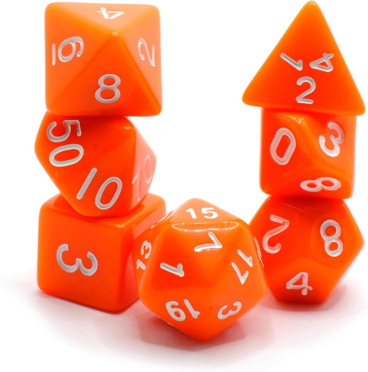 Orange - Polyset Dice - Polydice - Orange Opaque and White - Dice Set Of 7 Pieces - For D&D and Other Role Games - ShopVlot