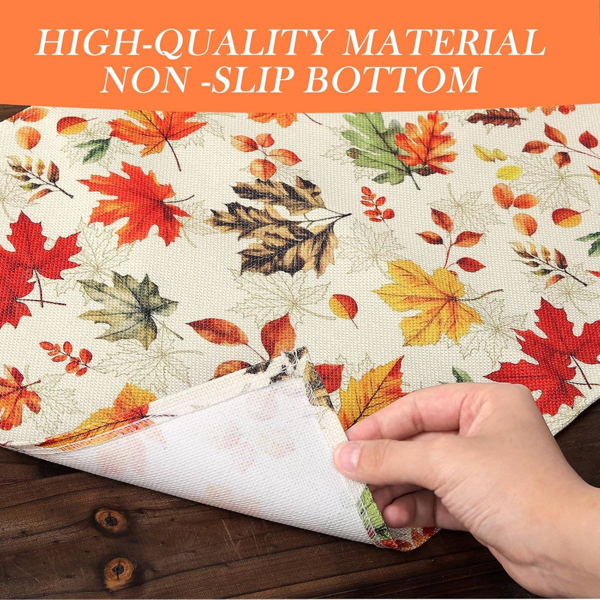 Autumn Maple Leaf Placemats Set of 6, 33cm x 48cm Washable Heat Resistant Cloth Placemats Non Slip Indoor Outdoor - ShopVlot