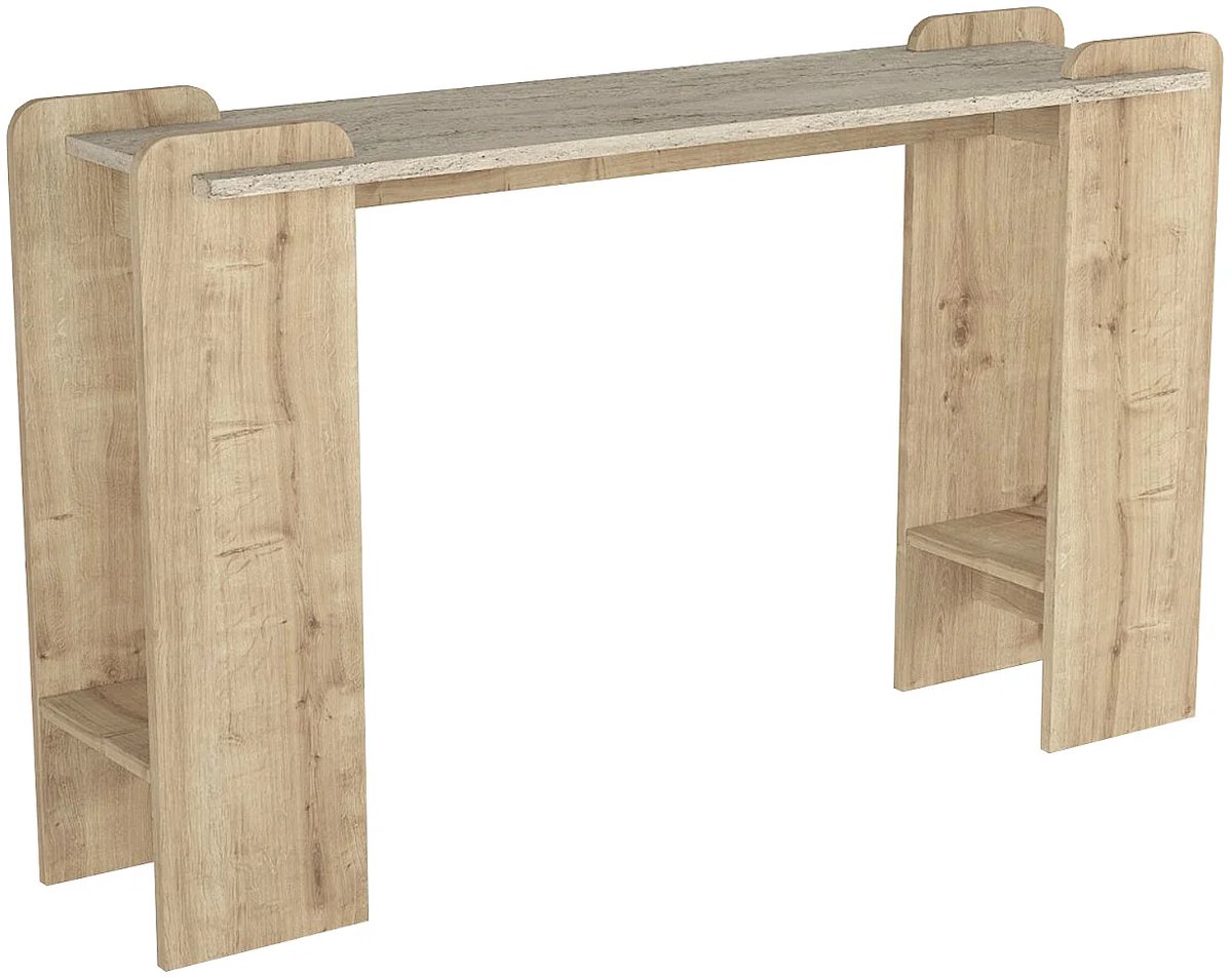 Vente-unique Sidetable met 2 planken - Licht naturel en Beige travertijn effect - OSENYA