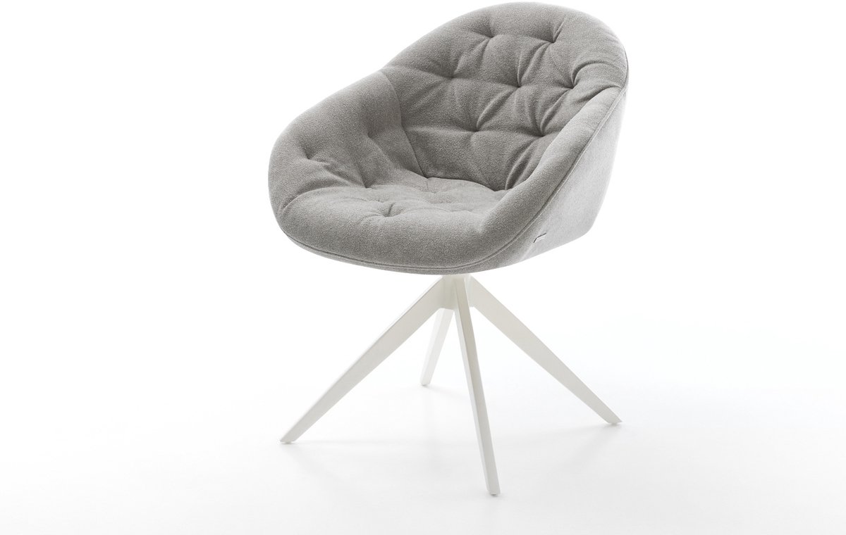 Eetkamerstoel Gaio-Flex kruisframe breed wit zachte stof met structuur grijs 360° draaibaar rocker-functie