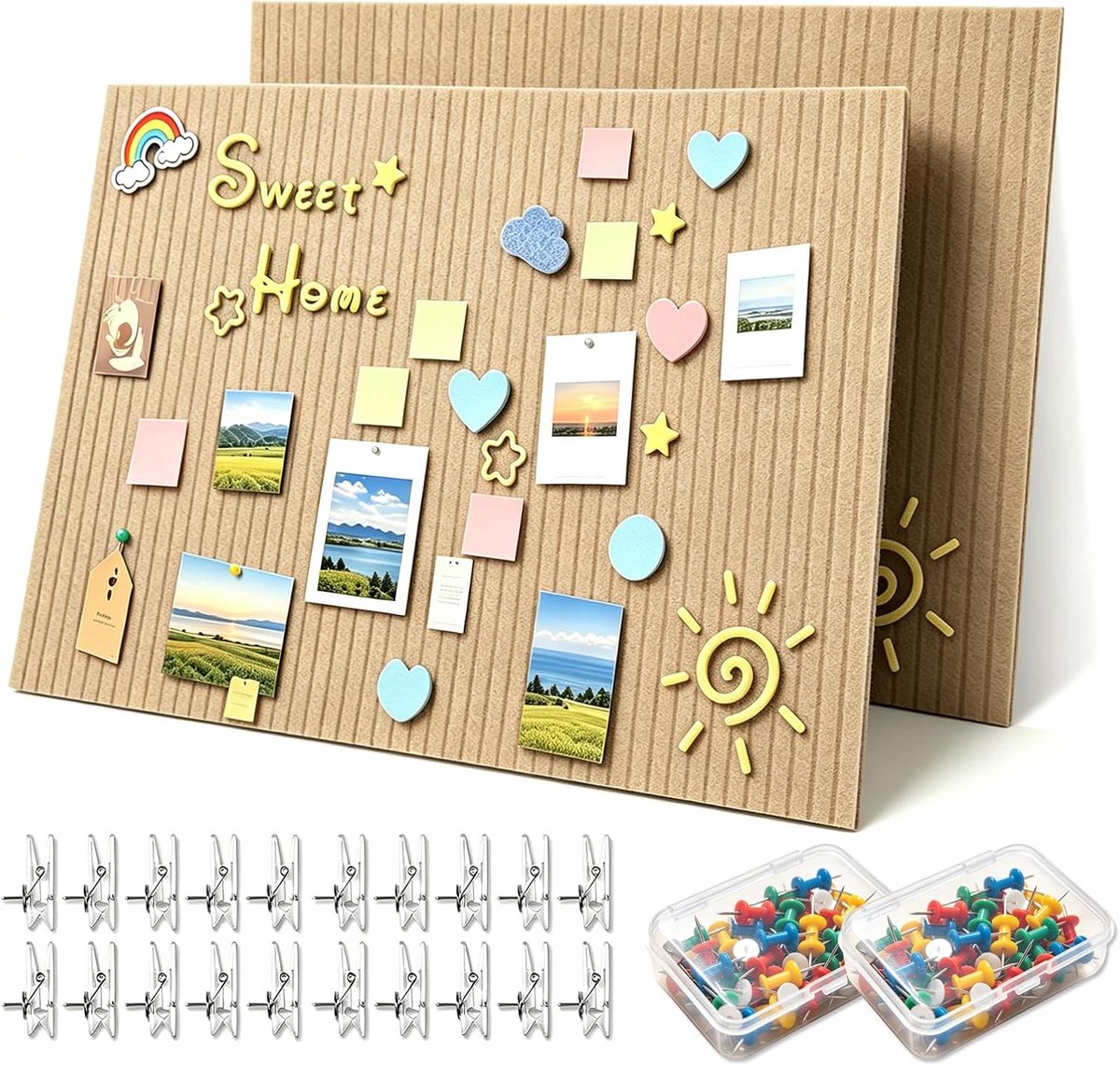 Zelfklevend prikbord, 40 x 80 cm, 2 stuk - voor foto's, notities voor kantoor, displays, decoratie, met 70 punaises - ShopVlot
