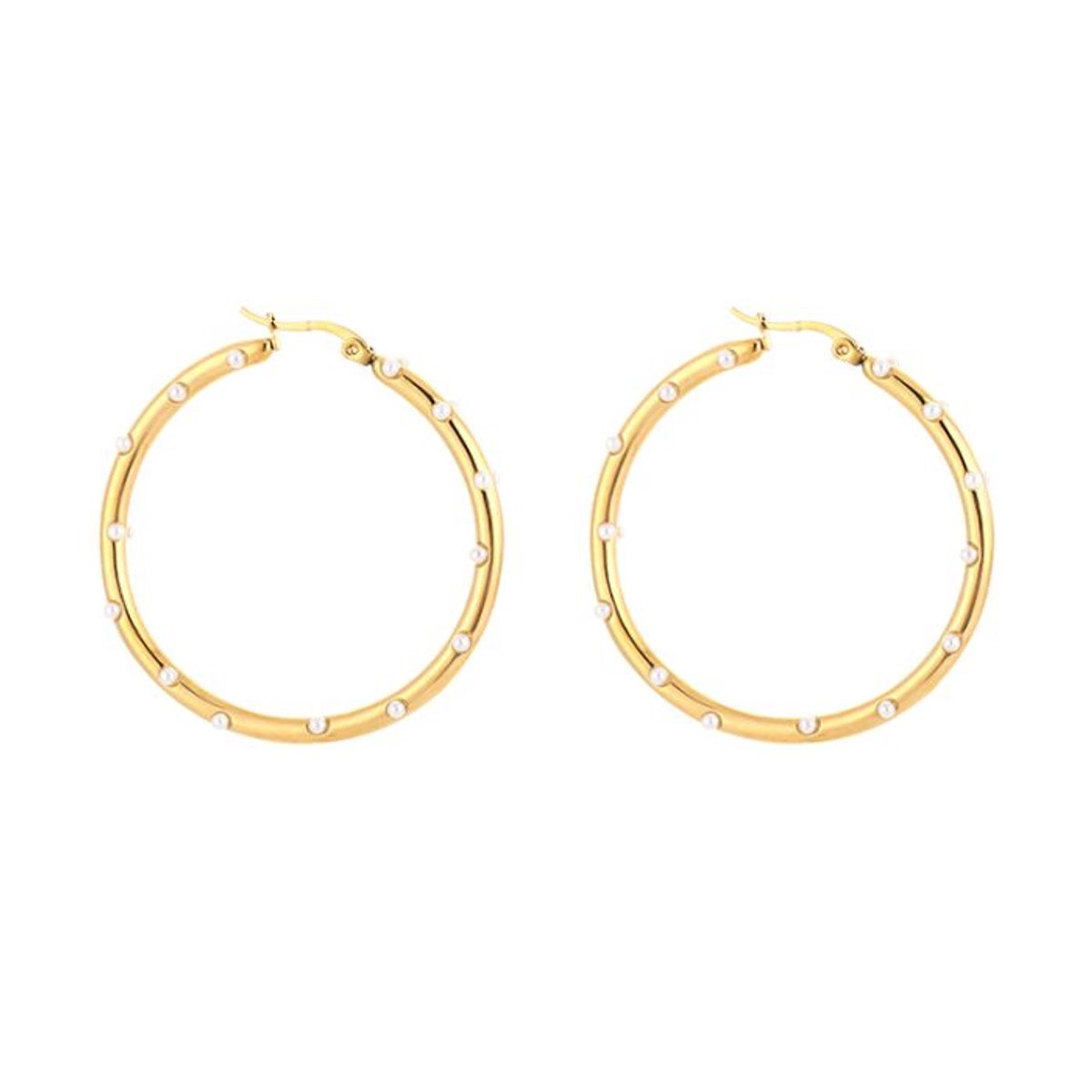 Bijoutheek Oorringen Hoop Parel Studs Goudkleurig