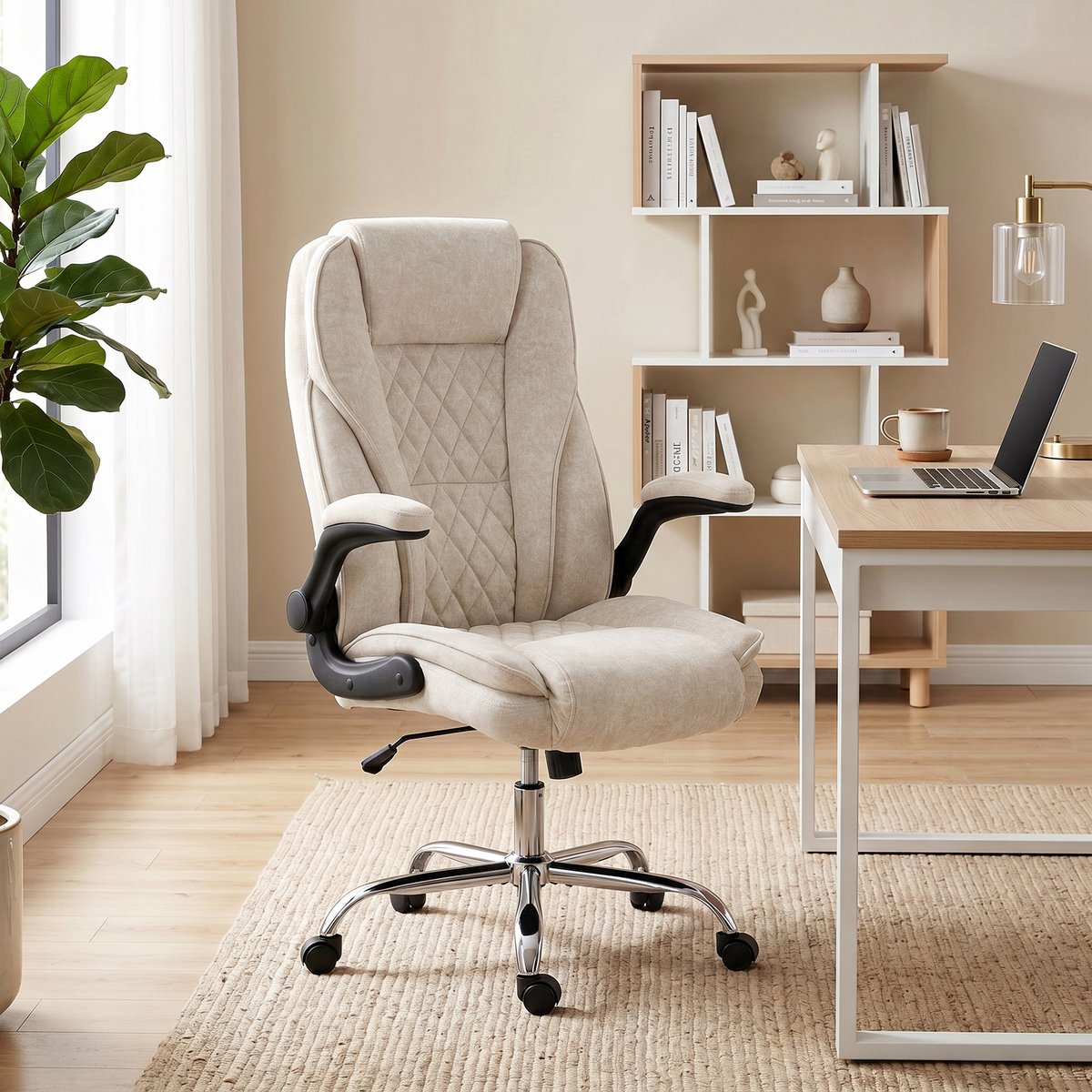 HOMCOM-bureaustoel - fluweel (100% polyester) - 70x70x122cm - beige