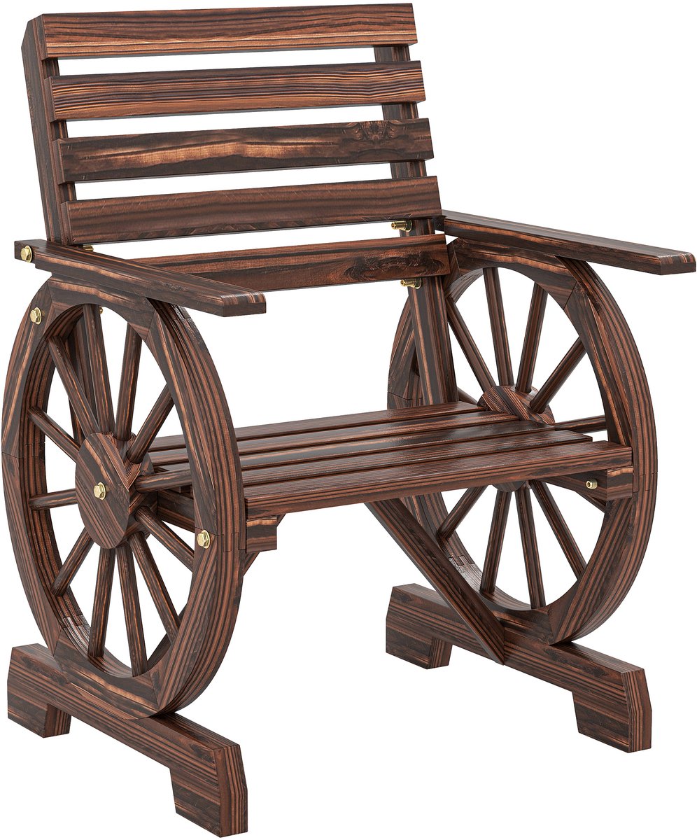 Houten tuinstoel – wielvorm – landelijke stijl – verstelbare rugleuning – 66 x 55 x 90 cm – verkoolt