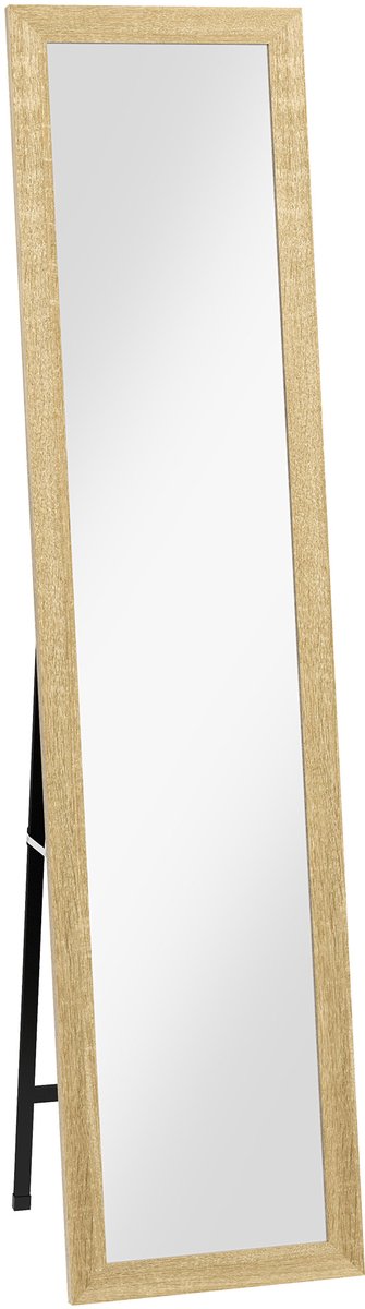 Rechthoekige spiegel op voet - muur of staand - met houten frame - voor woonkamer - slaapkamer - 37 x 155 cm - natuurlijk hout