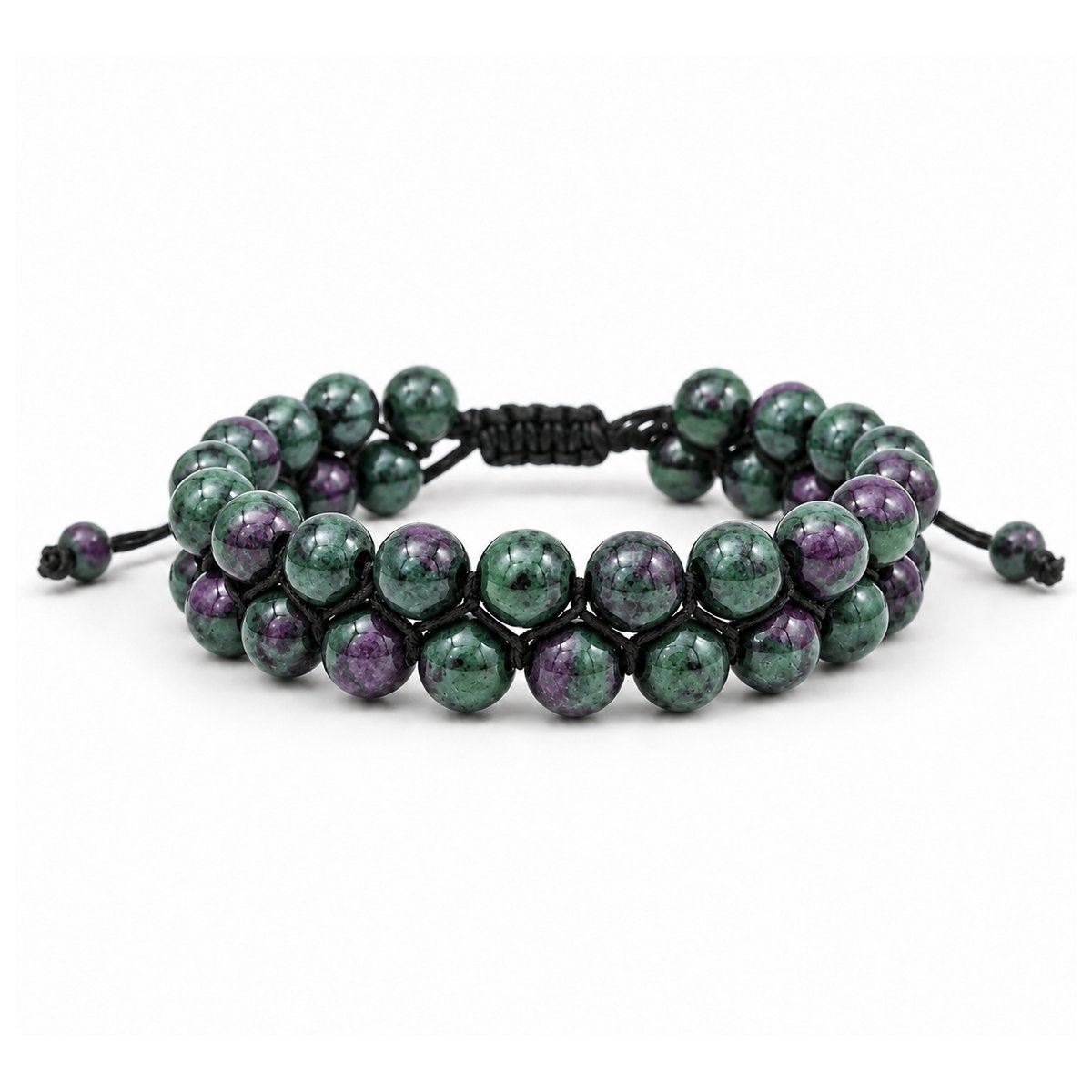 Marama Herenarmband Mason Groen-Paars – Natuursteen – 8 mm Kralen – Dubbele Armband – Verstelbaar 18-23 cm – Waxcord