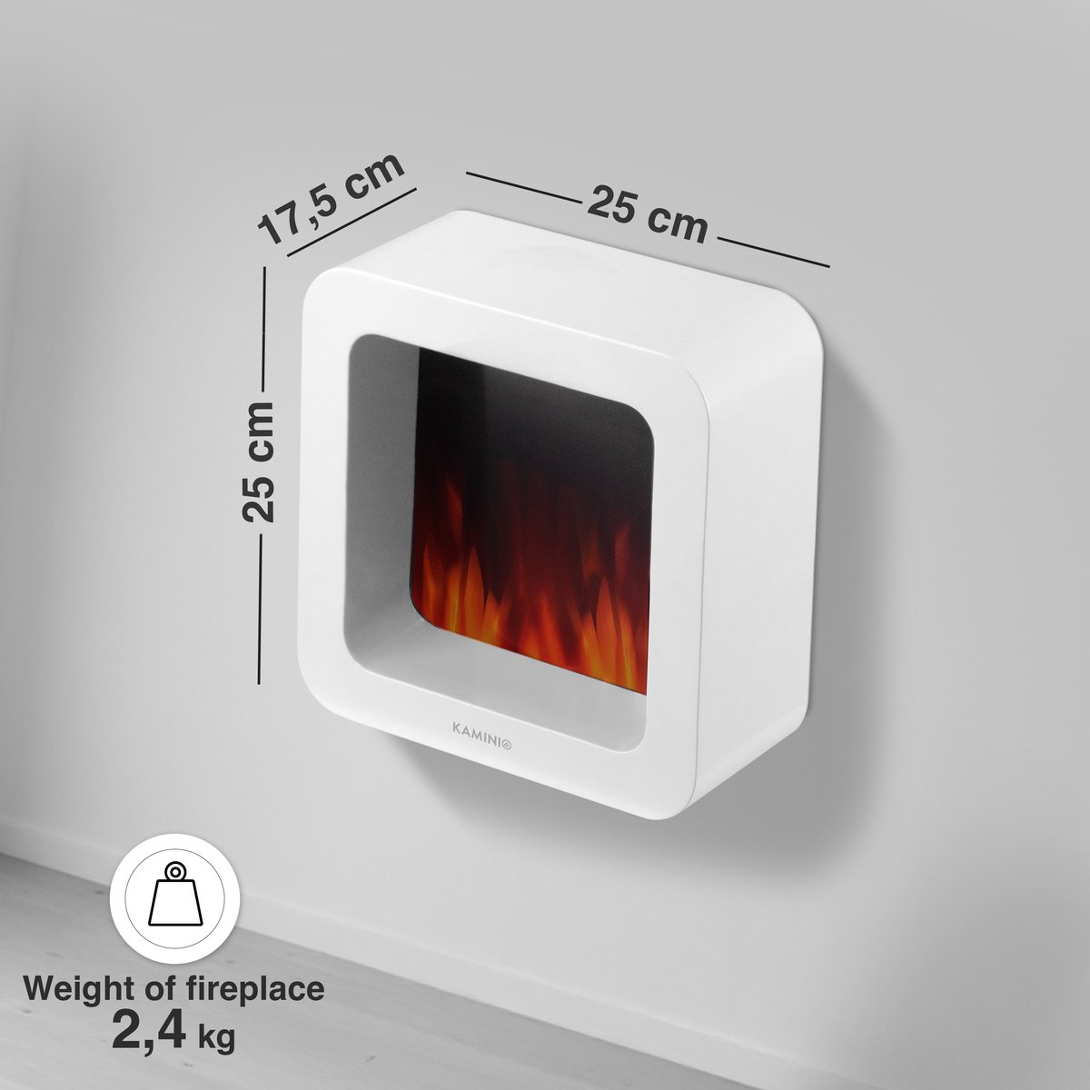 KAMINIO® Mia L elektrische haard [elektrische tafelhaard wit] - Vrijstaande elektrische haard met 3D-vuureffect