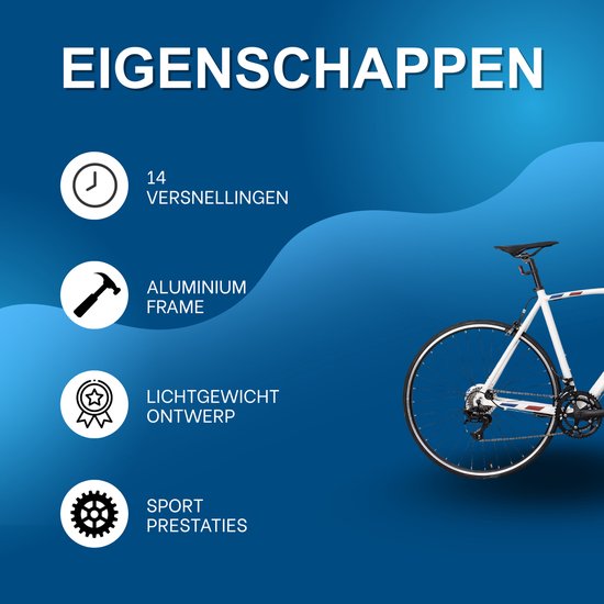 Racefiets 52 cm - Voor dames en heren in de stad en op de weg - Met 14 versnellingen en lichtgewicht aluminium frame - Wit aluminium frame — afbeelding 2