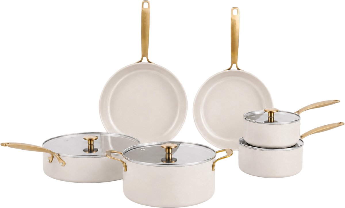 Combekk Element Expert pannenset 10-delig - PFAS-vrij - 100% gerecycled aluminium - Non-stick keramische antiaanbaklaag - Geschikt voor inductie - Sand