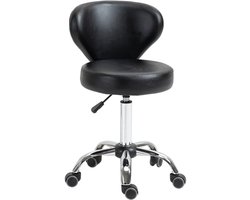 Zadelkruk op Wielen - Ergonomische Zadelstoel met Rugleuning - Salonstoel in Lederlook - Kapperskruk - Tabouret - In Hoogte Verstelbaar - Kruk Stoel - Werkkruk - voor Kantoor, Salon, Massage, Spa - Zwart