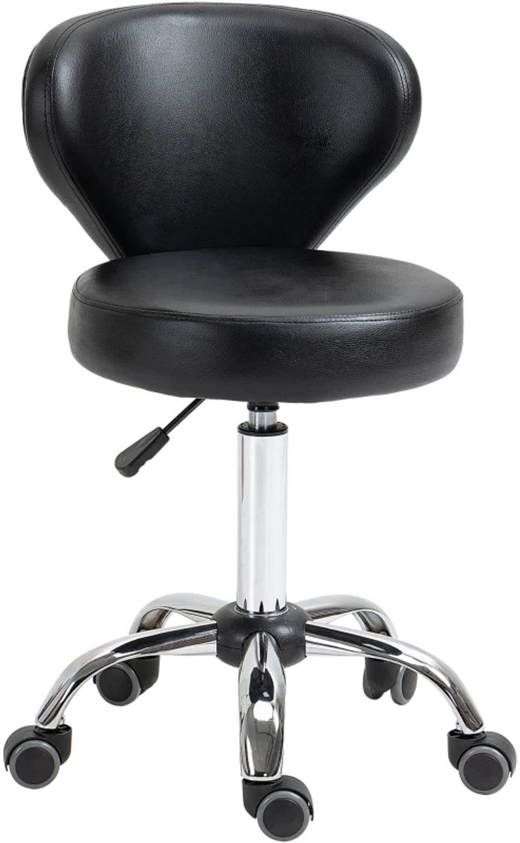 Zadelkruk op Wielen - Ergonomische Zadelstoel met Rugleuning - Salonstoel in Lederlook - Kapperskruk - Tabouret - In Hoogte Verstelbaar - Kruk Stoel - Werkkruk - voor Kantoor, Salon, Massage, Spa - Zwart