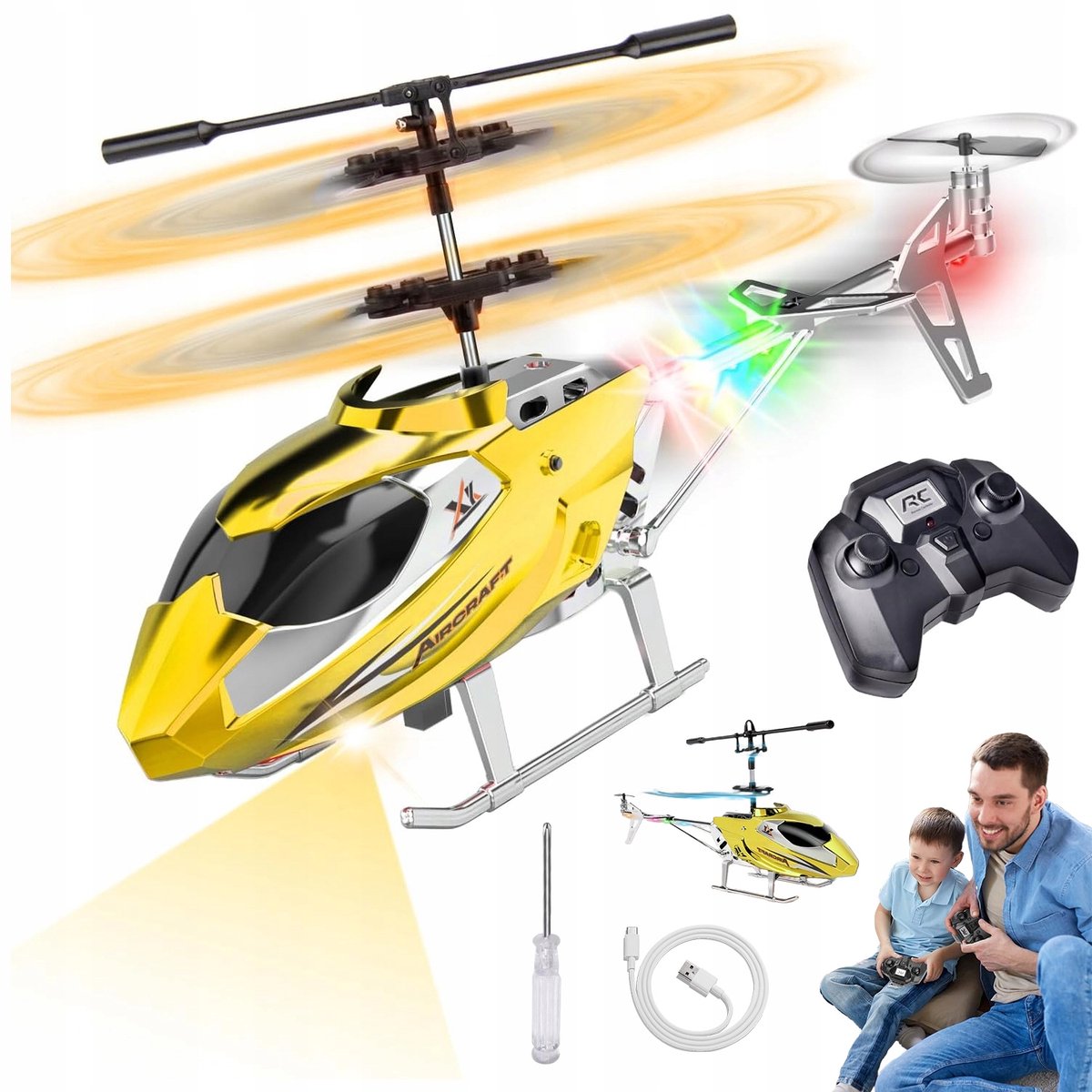 RC Vliegtuig - RC Helikopter - Afstandsbediening Helikopter Speelgoed - Binnen Mini Drone - met 3.5 Kanaal - 2,4GHz - 1 Druk Opstijgen & Hoogte Houden - LED Licht - Voor Beginners en Kinderen - Goud
