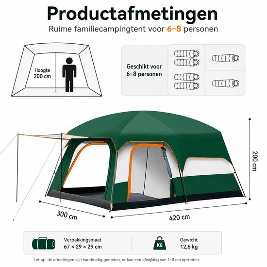 Sello! tent - kampeertent - kamperen - 2 slaapcabines - ruime voortent - 6-8 personen - ventilatie - L420 × B300 × H200 cm - groen — afbeelding 4