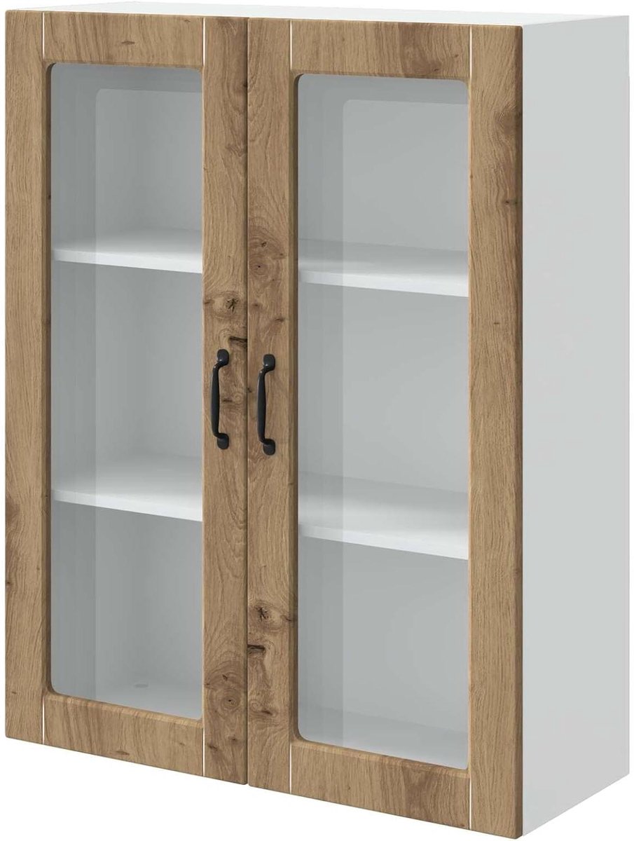 Keukenkast Hout - Servieskast Opberger - Keuken Organiseren - Strak Design - 80 x 100 x 31 cm - Ambachtelijk Eiken
