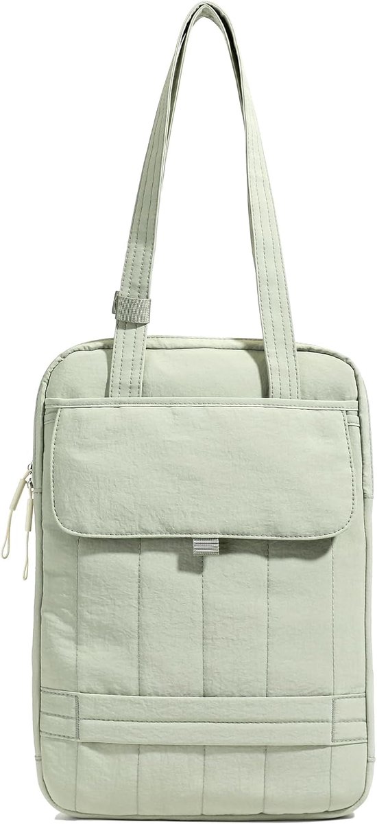 Laptoptas - 15,6 Inch Gevulde Laptophoes met Handvat - Verticale Gequilte Schoudertas - Groen