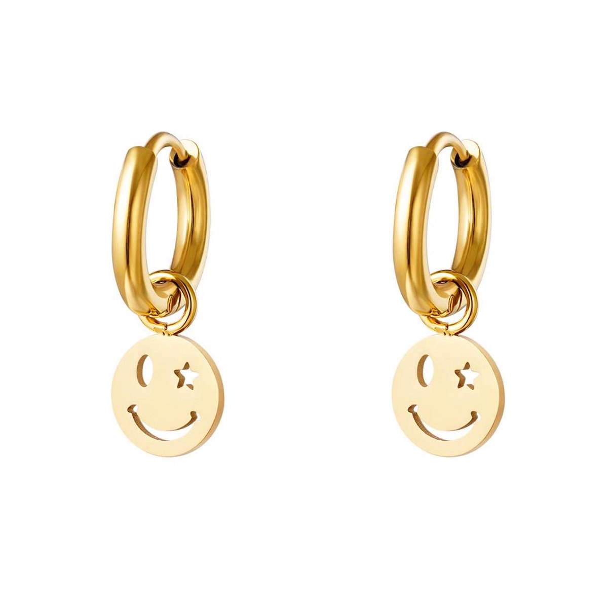 Smiley oorbellen - Stainless steel - 2.1 Centimeter - Lachende oorhangers - Verkleuren niet - Damesdingetjes