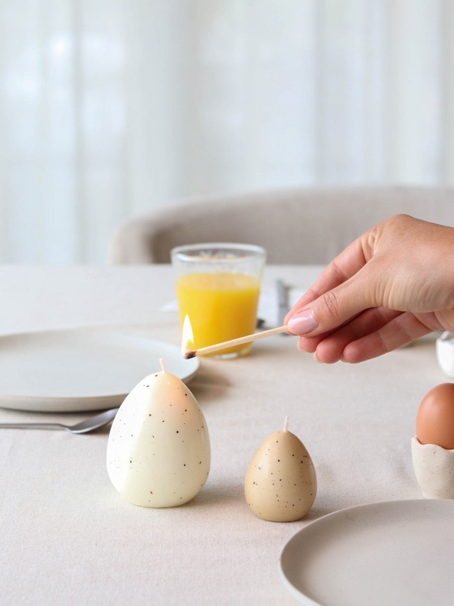 LEEFF - EI-kaarsjes ELISE - Small - HAVE AN EGG-CITING DAY! - Taupe - Set van 6