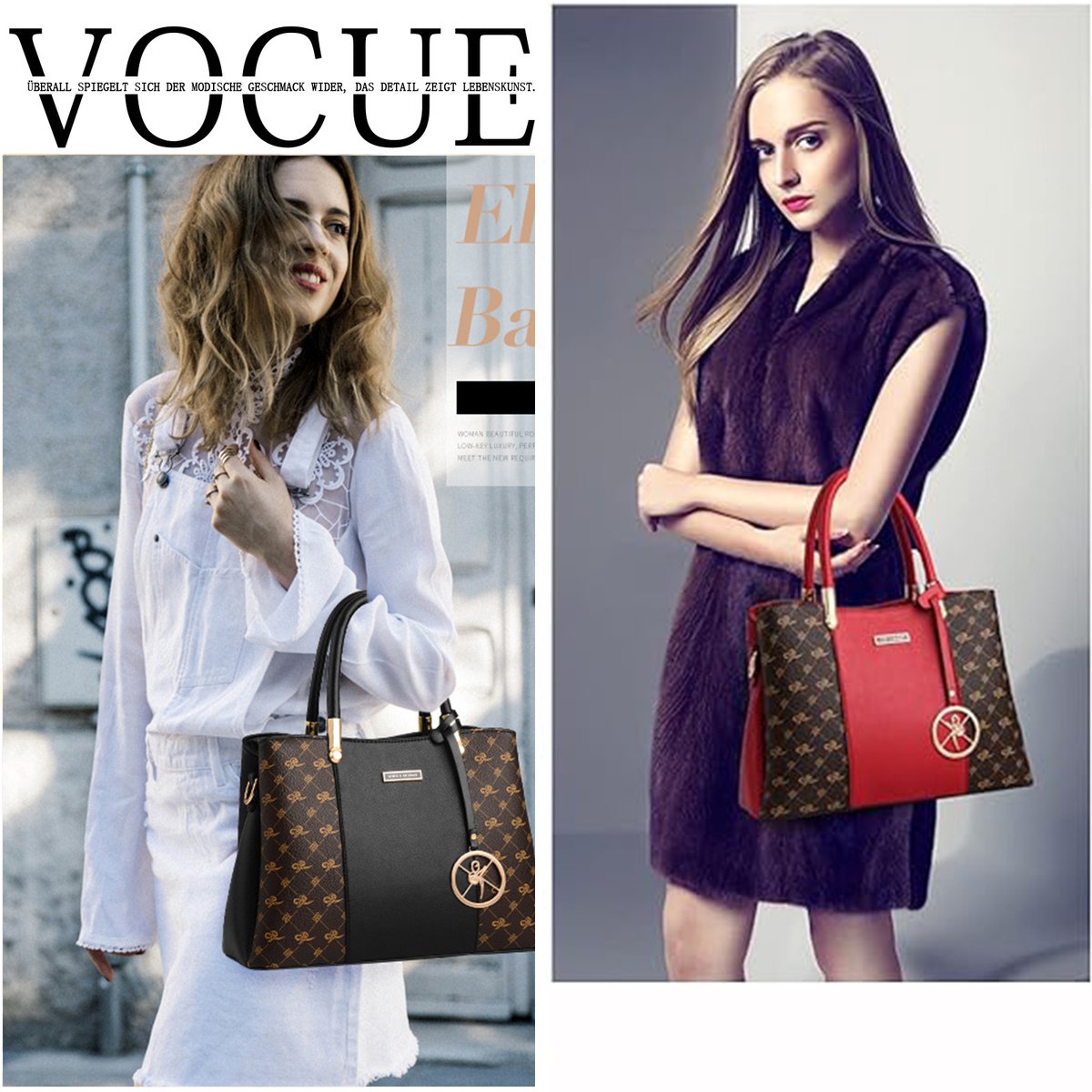 COVREO Dames handtas 36x30x13 cm zwart bruin PU, met 7 vakken
