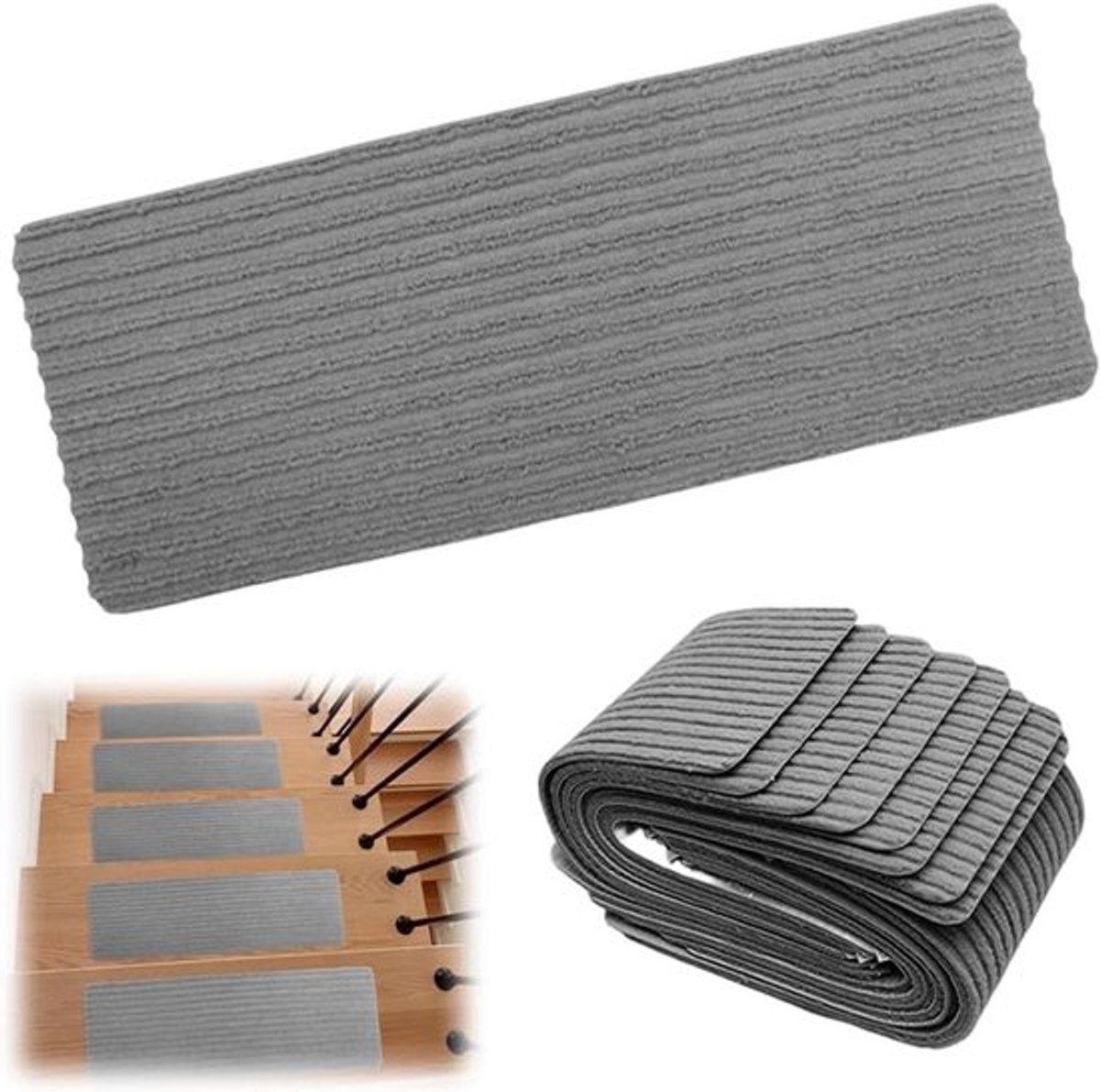 Set van 15 Antislip Trapmatten 55 x 22 cm, Zelfklevend en Aanpasbaar voor Kinderen, Ouderen en Huisdieren (Donkergrijs)