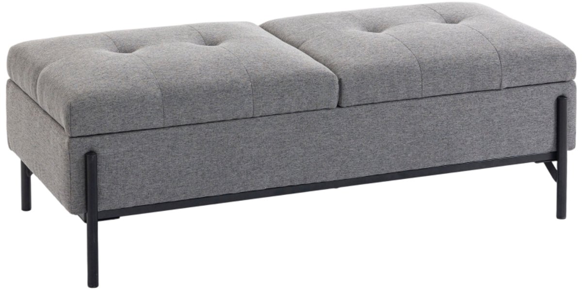 Schoenenbank 117x50x44cm Grijs Metaal bedbank opbergbank voetenbank kruk leesbank met opbergruimte klapontwerp stabiel en duurzaam dik zitkussen geschikt voor hal en slaapkamer