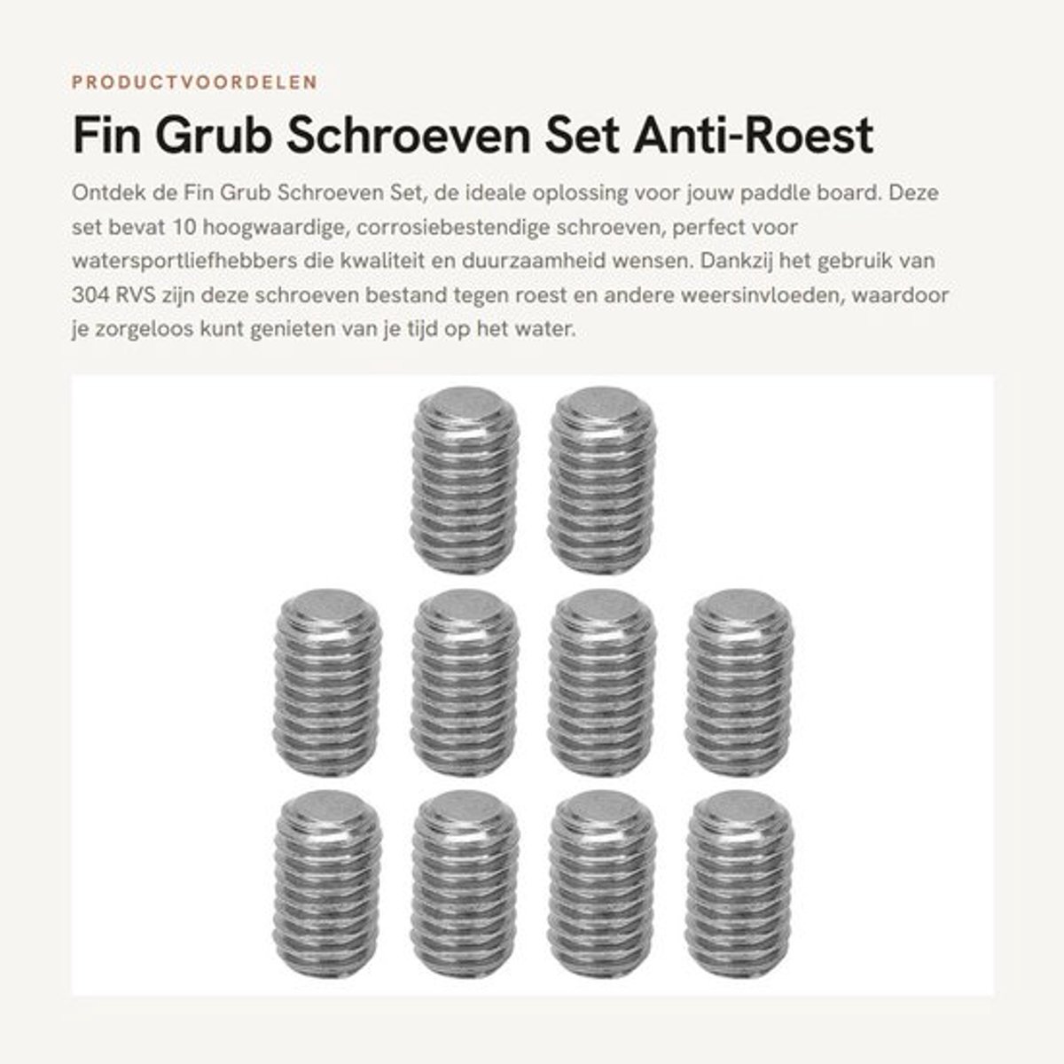 Grub Schroeven Set 10 Stuks - Corrosiebestendig - Antiroest 304 Roestvrij Staal - Voor Paddle Board - Hout/Spijkers