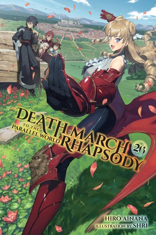 De cover van het boek 'Death March to the Parallel World Rhapsody, Vol. 26'. Een blonde vrouw met een rode outfit en harnas staat op de voorgrond. Op de achtergrond staan meer personages voor een kasteel.