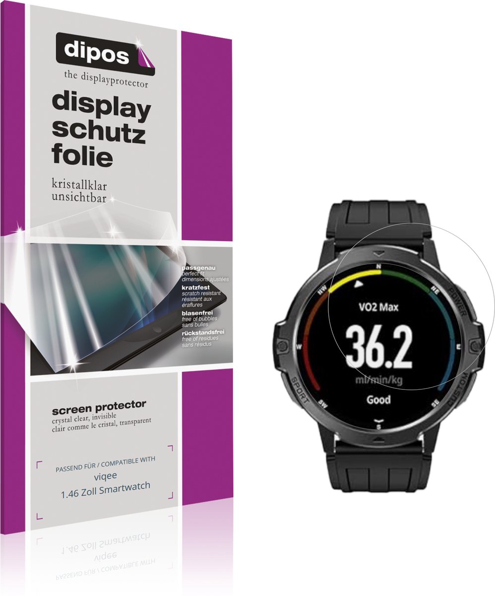 dipos – 6x Beschermfolie geschikt voor viqee 1.46 Zoll Smartwatch | Krasbestendige & heldere Screenprotector Ultra-Thin