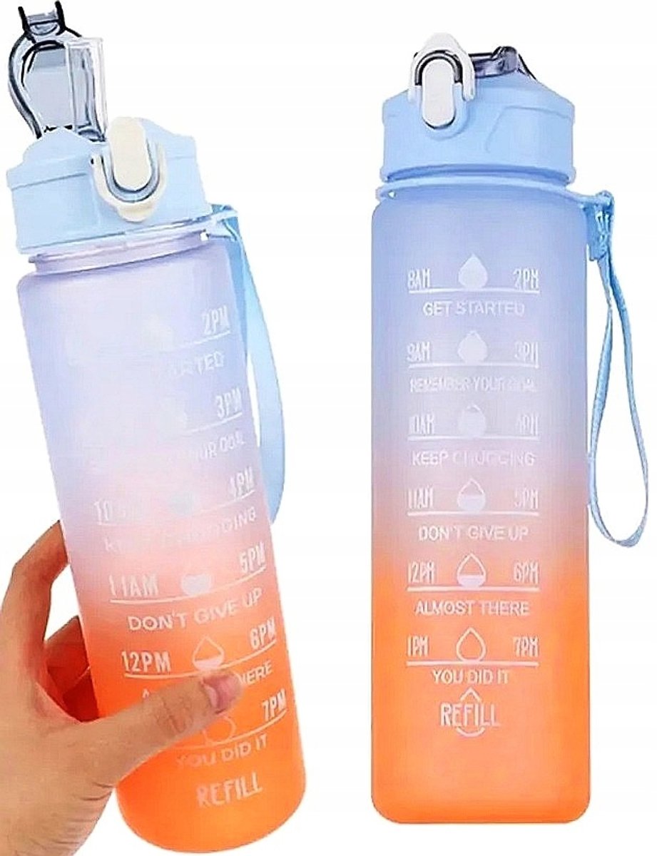 Motiverende Tritan Waterfles met Rietje - 1L - Sport & Fitness