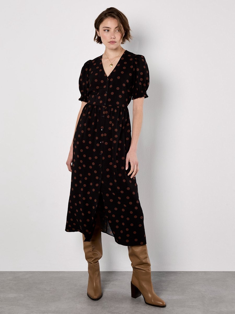 Polka Dot Button-Down Midi Dress