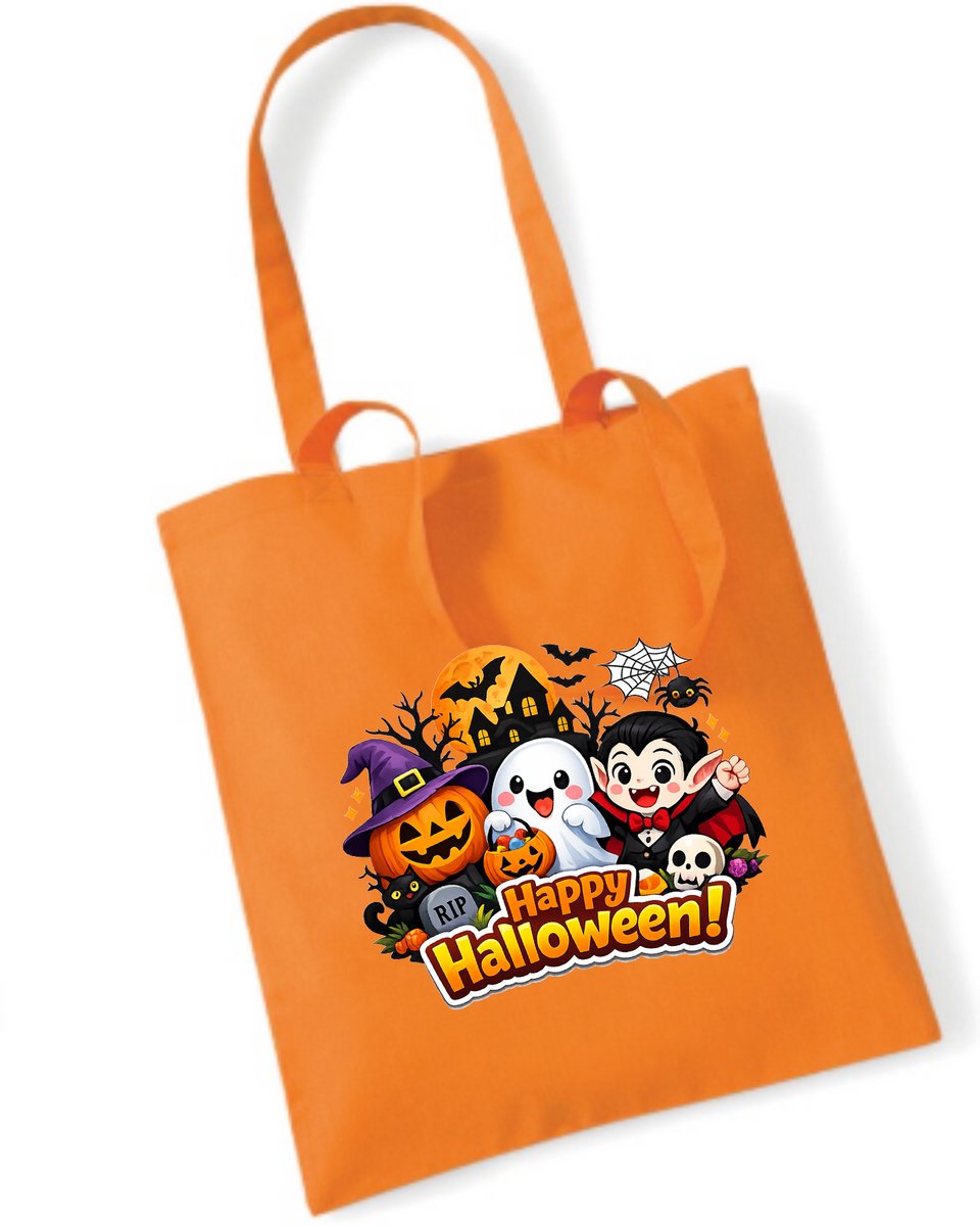 Oranje snoeptas Happy Halloween- Halloween snoep tas-Trick or treat- Halloween optocht snoep- Sint Maarten. snoep tas Halloween
