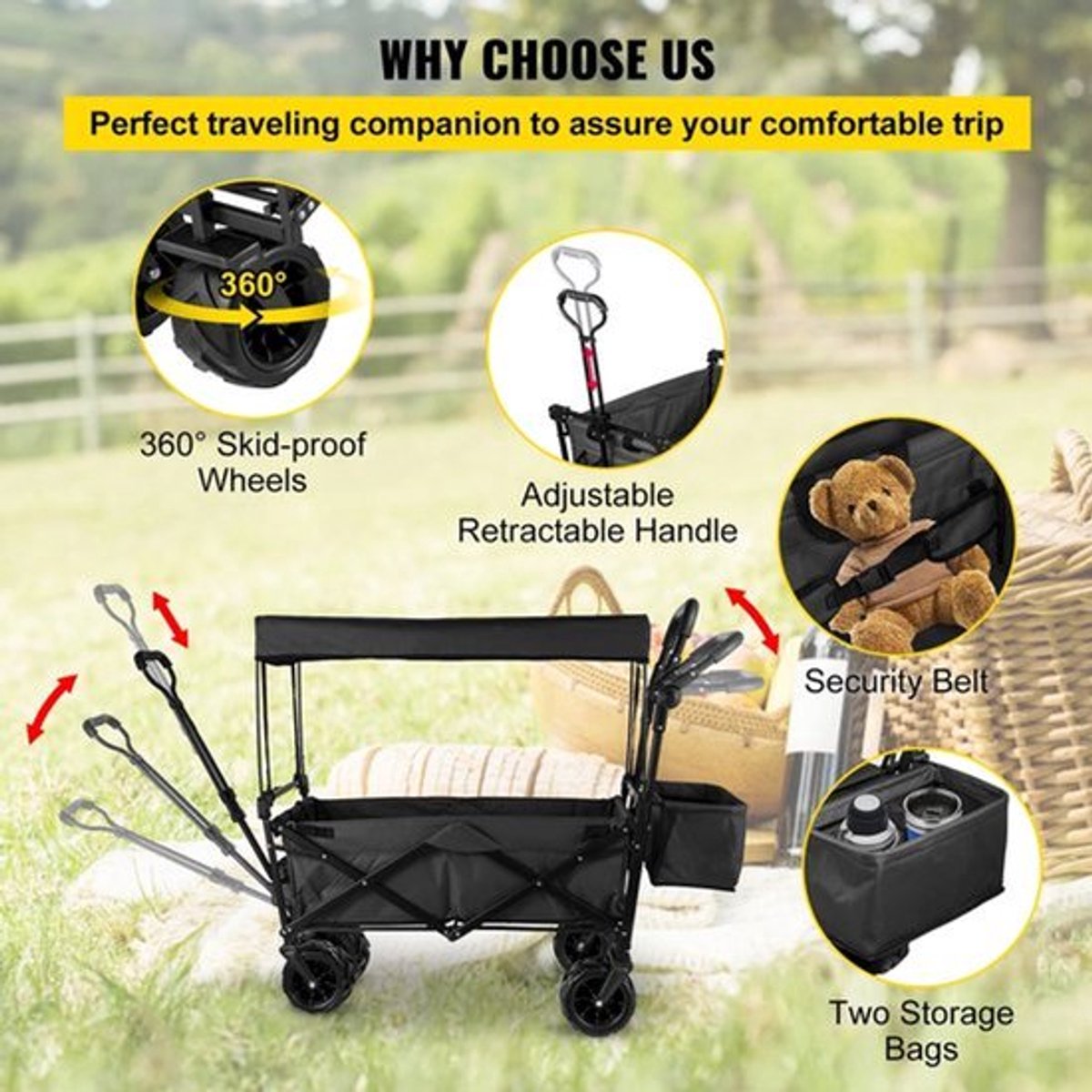 Bolderkar - Bolderwagen - Opvouwbare - Tuinkar - Tuinwagen - Tuintrolley - met Verstelbare Handgreep en Afneembare Luifel - Oxford Stoffen Winkelwagen - voor Outdoor, Camping & Strand - Bolderkarren - Karretje -Draagvermogen 100kg - Camouflage
